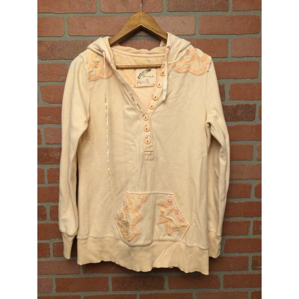 Rare Free People Cream Hoodie with Peach Accents